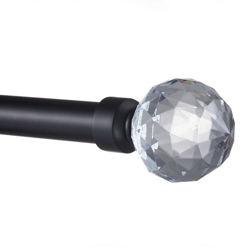 Exclusive Home 36"-72" Crystal Ball Curtain Rod - Matte Black: Adjustable Iron Rod, Single Novelty Finial, 25lb Capacity