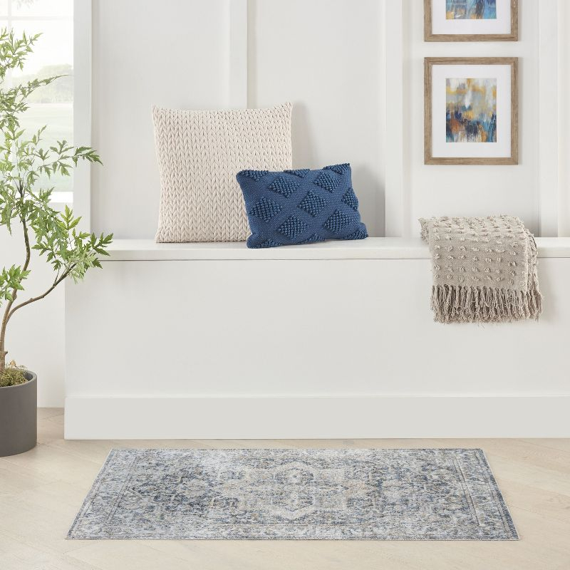 Nourison Astra Machine Washable Vintage Medallion Indoor Rug Grey/Blue 2'2" x 4'