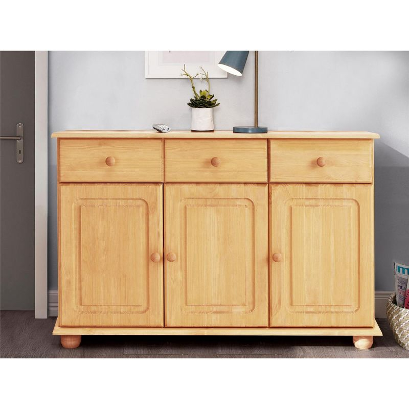 RealRooms Chester Sideboard with 3 Drawers and 2 Cabinets, Stained Brown