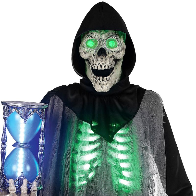 BOO BOX 6.5ft Halloween Animatronic Grim Reaper, Mr. Grim Outdoor Halloween Decoration Standing Poseable Figure, Sound and Motion Activated