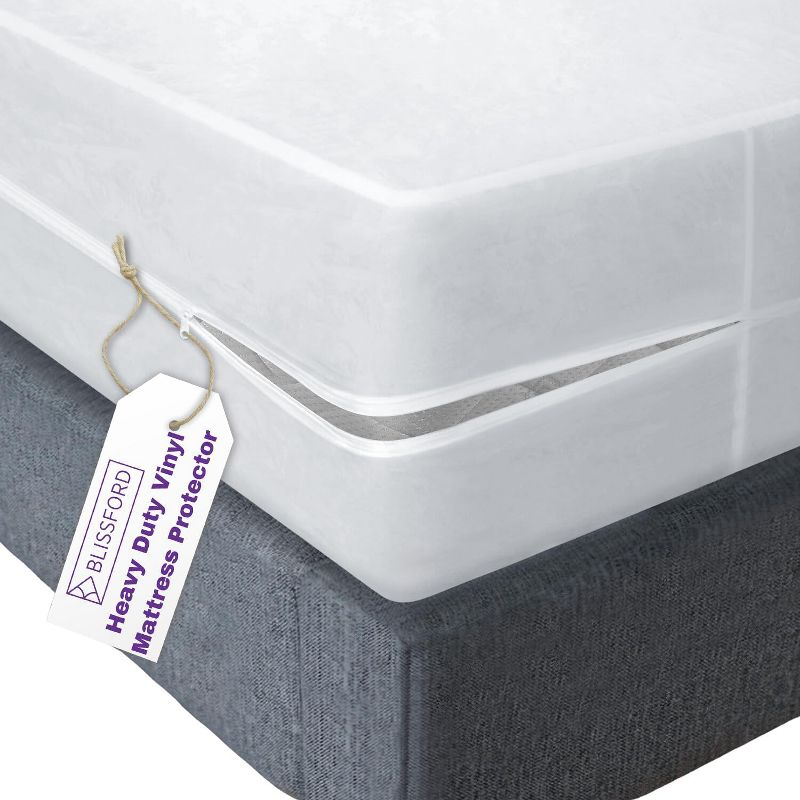 Plastic Mattress Protector Zippered (36"x75"), Waterproof Vinyl Mattress Cover, Heavy Duty Noiseless Mattress Encasement by Blissford