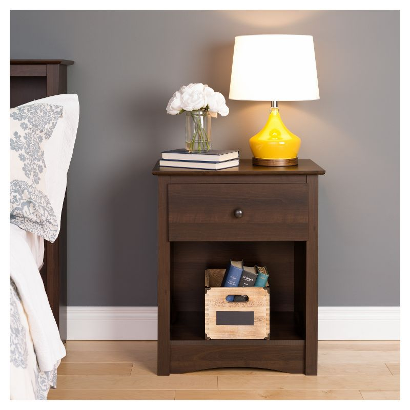 Fremont Nightstand Espresso - Prepac: Wood Composite Bedside Table with Drawer, 5 Year Warranty