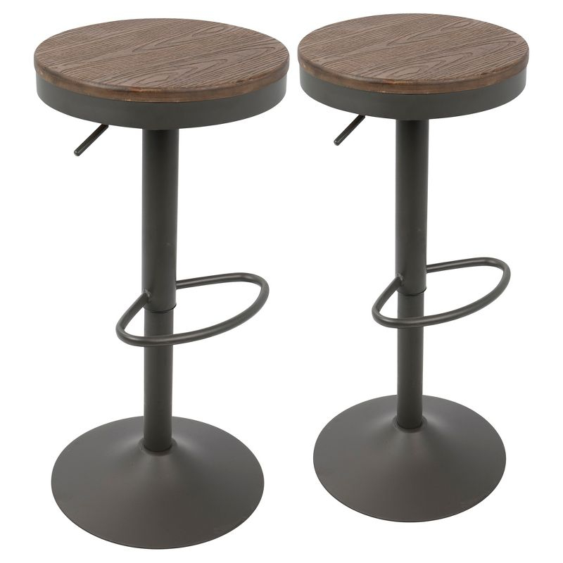 Set of 2 Dakota Adjustable Industrial Barstools Gray - Lumisource
