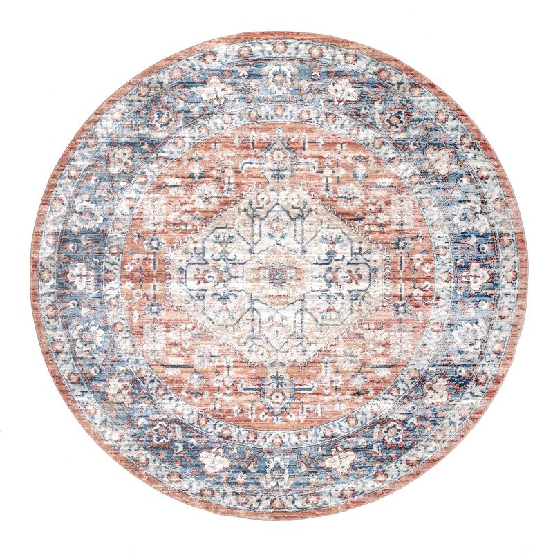 Nuloom Zara Medallion Oval 5x8 Indoor Area Rug for Living Room Bedroom Dining Room Kitchen, Rust/Blue