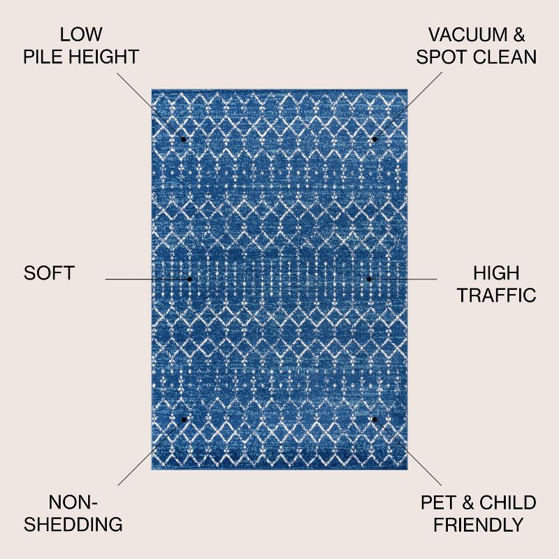 JONATHAN Y Moroccan HYPE Boho Vintage Diamond Blue/White 5 ft. x 8 ft. Area Rug