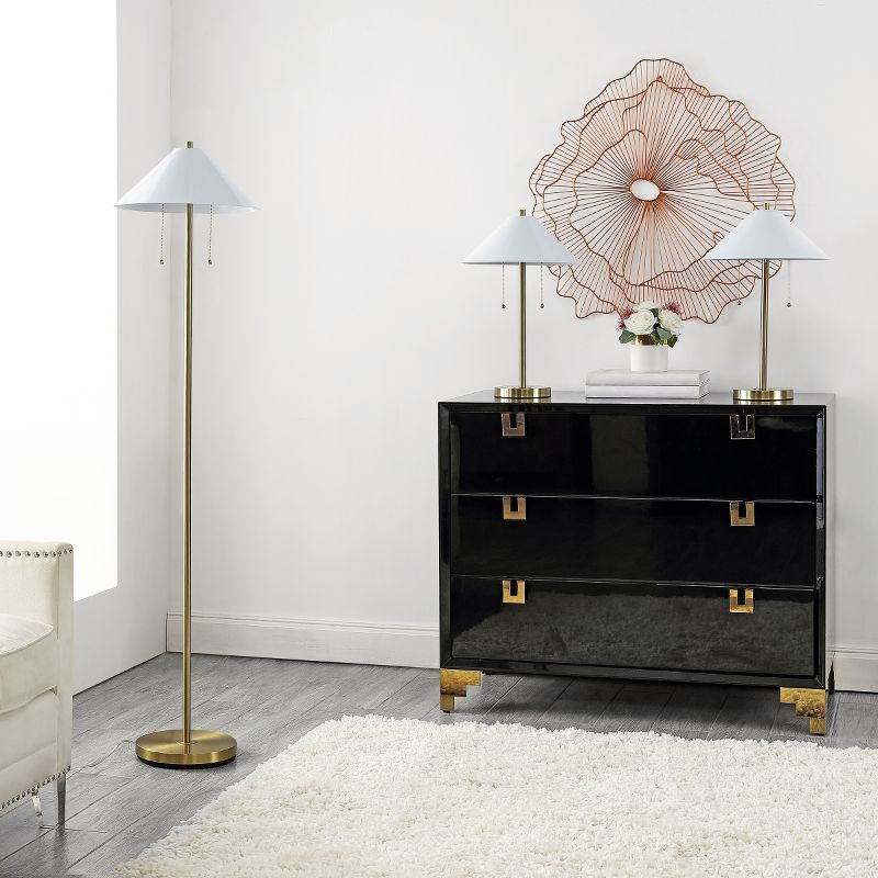 Prisma Floor And Two Table Lamps - Set of 3 - FLT4001 - Gold/White - Safavieh