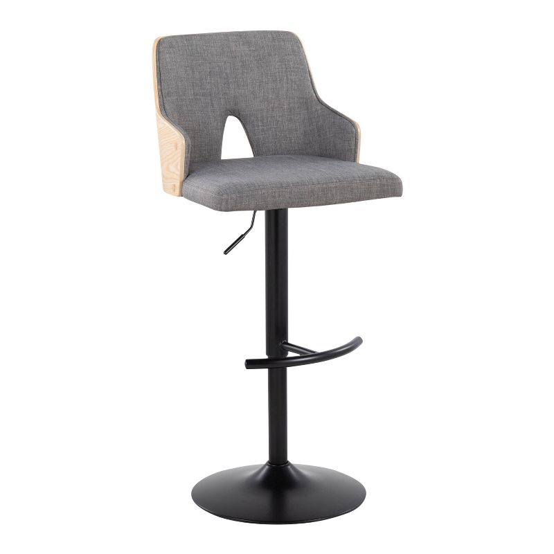 LumiSource Set of 2 Stella Adjustable Swivel Barstools Black/Natural Wood/Light Gray