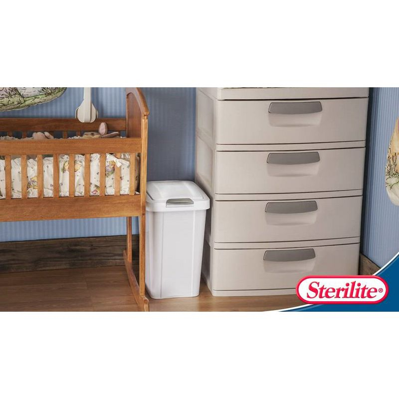 Sterilite 7.5 Gallon TouchTop Wastebasket Trash Can with Pop Up Lid for Kitchen, Bathroom, Mudroom or Office, 4 Pack, White