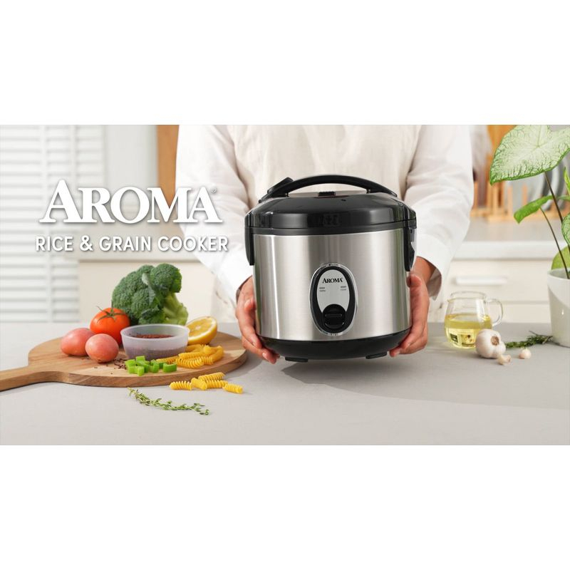Aroma 8 Cup Rice Cooker - Stainless Steel ARC-904SB: Digital Rice Maker, Automatic Shut-Off, Reheat & Steam Functions