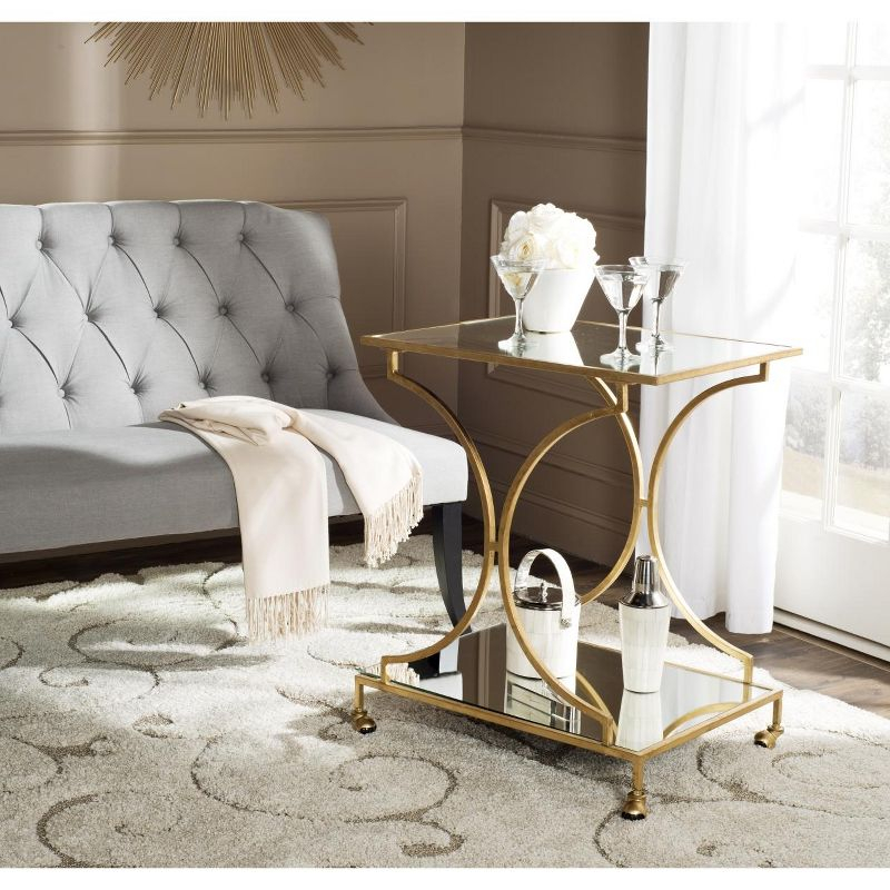 Ignatius Bar Cart - FOX2555B - Gold/Mirror - Safavieh