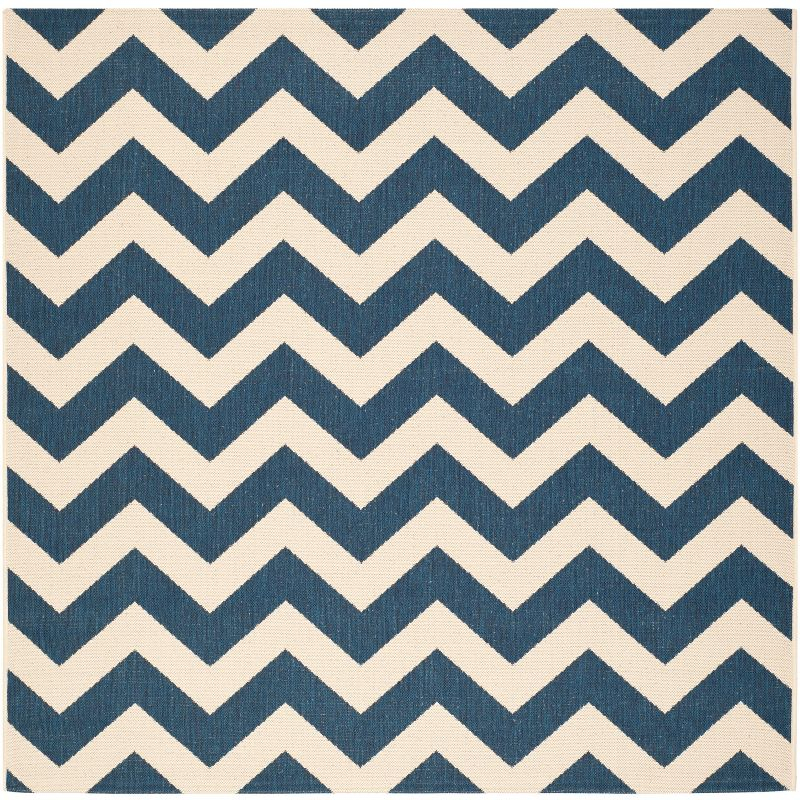 Courtyard CY6244 Power Loomed Indoor and Outdoor Area Rug - Navy/Beige - 6'7"x6'7" - Safavieh