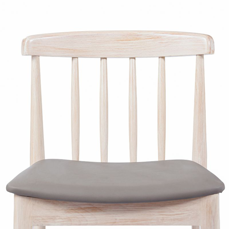 Emma and Oliver Set of 2 Solid Wood Dining Chairs with Spindle Backrests and Vinyl Seats, Antique White/Beige