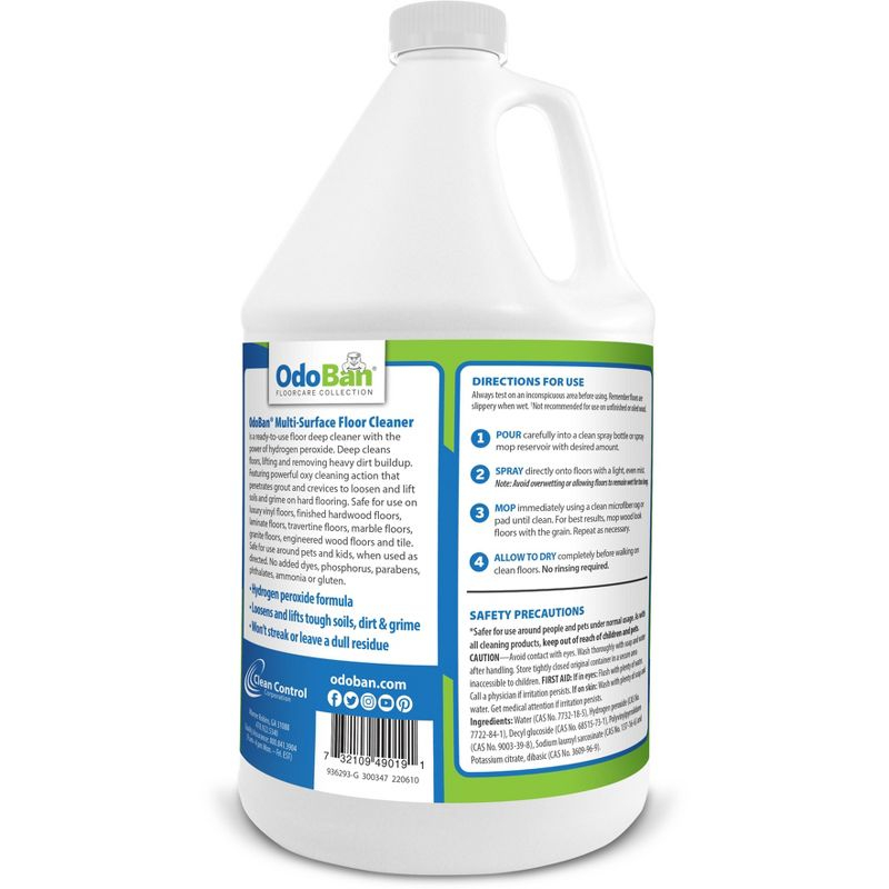 OdoBan Ready-to-Use Multi-Surface Floor Cleaner, Powerful Hydrogen Peroxide Formula, 1 Gallon