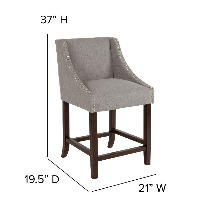 Flash Furniture Carmel Series 24" High Transitional Walnut Counter Height Stool with Accent Nail Trim in Light Gray Fabric