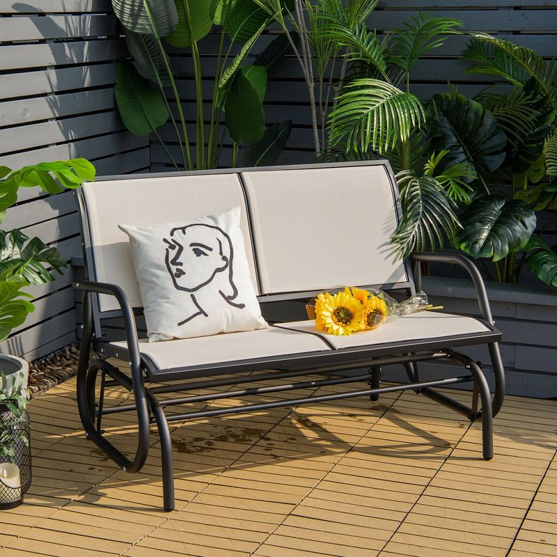 Costway Patio Swing Glider Bench Loveseat Rocking Chair Backyard Poolside Beige