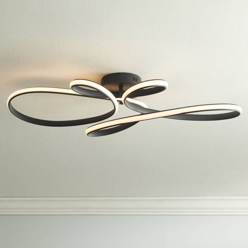 Possini Euro Design Helix Ultra Modern Semi Flush-Mount Ceiling Light Sand Black Dimmable LED Strip Twisting Ribbon 36 1/2" Wide Bedroom Kitchen