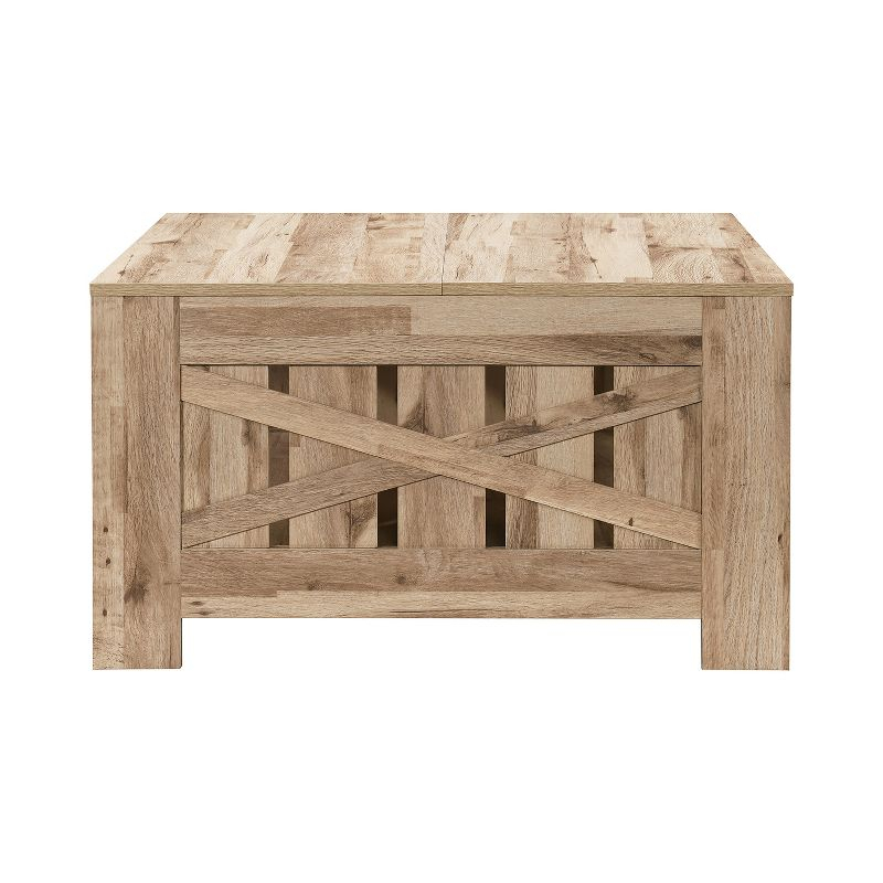 AndMakers 31.5 in. Farmhouse Oak Square Coffee Table with Open Storage for Living Room