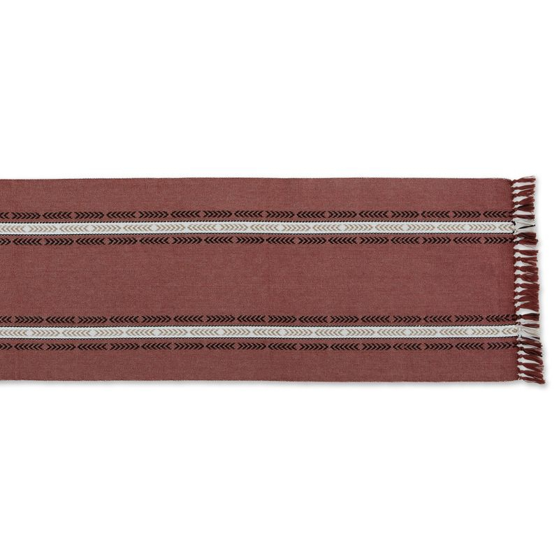 Design Imports  Clay Dobby Striped Fringe Ribbed Table Runner 14X72