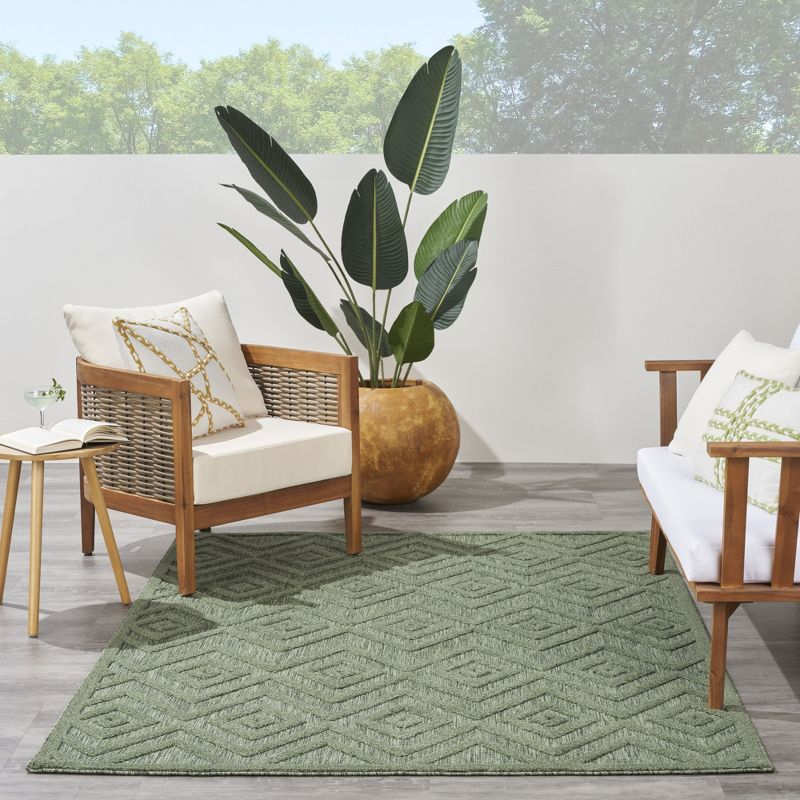 Nourison Versatile Diamond Geometric Flatweave Indoor Outdoor Area Rug Green 5' x 7'