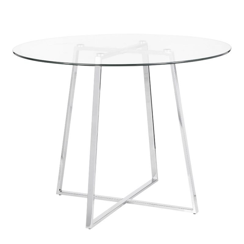 40" Cosmo Round Dining Table Chrome/Clear Glass - LumiSource: Contemporary Style, 4-Seater, Steel Pedestal Base