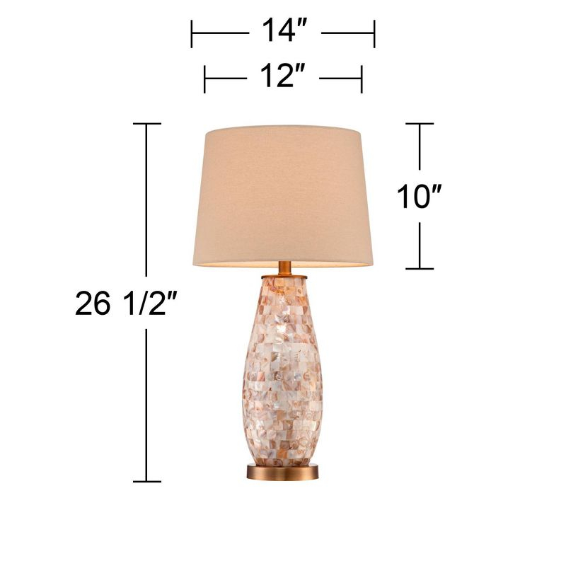Regency Hill Kylie Cottage Table Lamp 26 1/2" High Mother of Pearl Tile Vase Beige Drum Shade for Bedroom Living Room Bedside Nightstand Office Kids