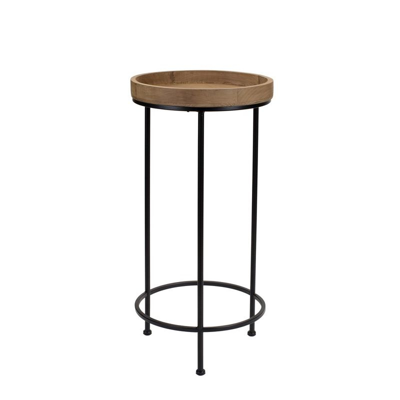Round Wood and Metal Plant Stand Table (Set of 3)