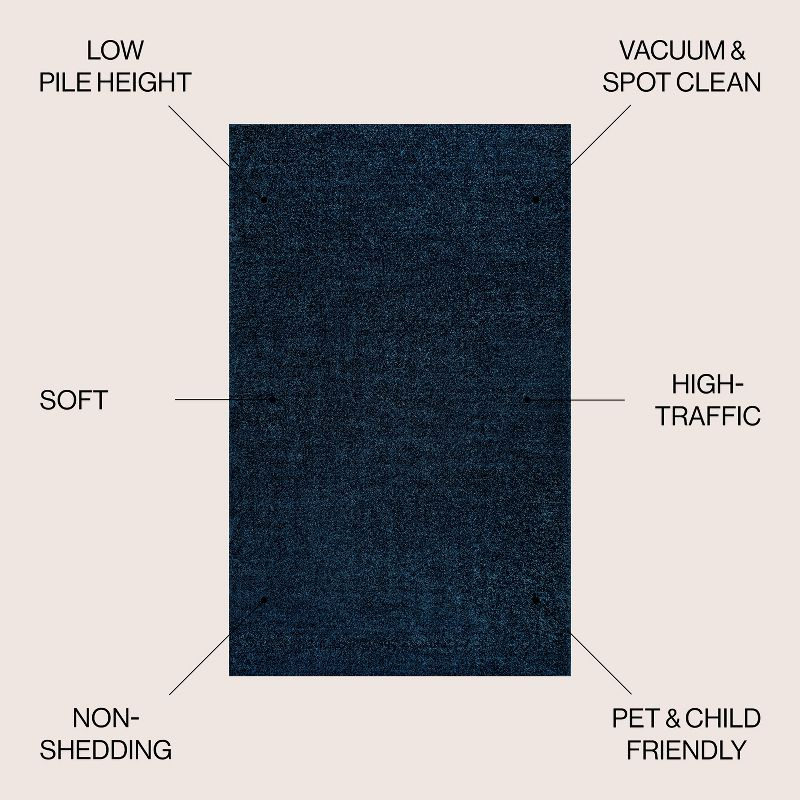 8'x10' Haze Solid Low-Pile Area Rug, Navy - JONATHAN Y