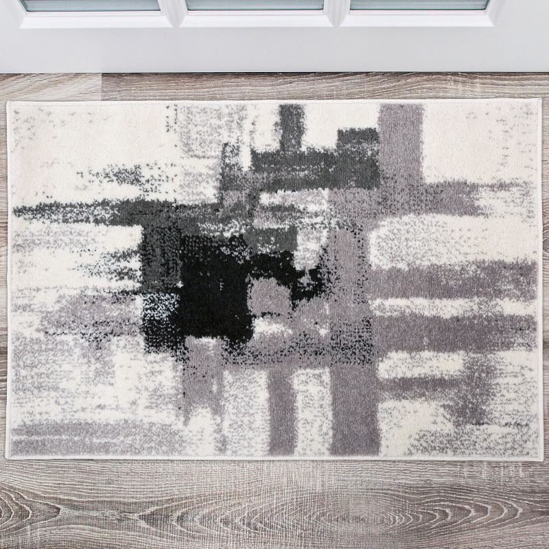 World Rug Gallery Contemporary Modern Abstract Black 2' x 3' Area Rug:  Stain-Resistant,  Low Pile,  Pet Friendly
