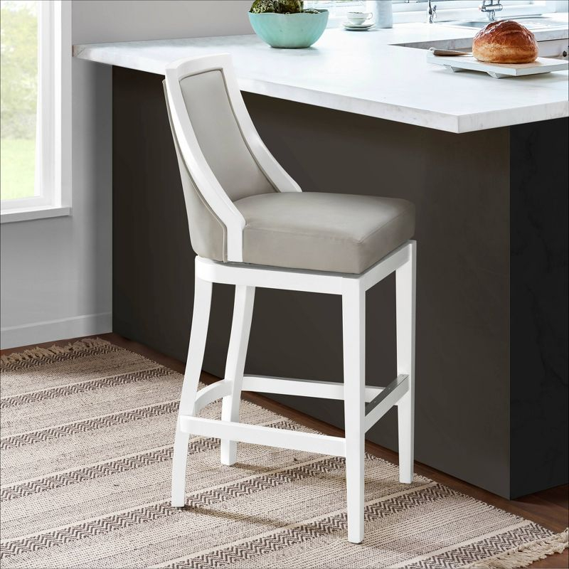 Alaterre Ellie 19" Wide Solid Rubber Wood Frame Linen Fabric Counter Height Swivel Stool With Back