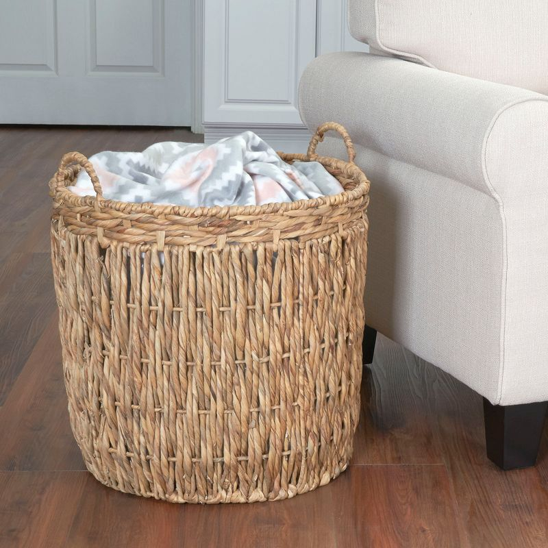 Tall Wicker Floor Basket, Woven Decorative Basket with Handles, Handmade, Great for Laundry and Storage, Natural