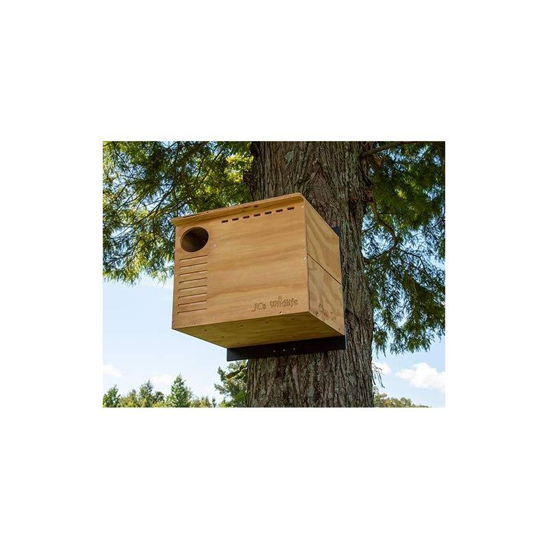 JCs Wildlife Barn Owl Nesting Box Large House Crafted in USA - Exterior Grade Treated Plywood - Mounting Hardware and Pine Shavings Included -
