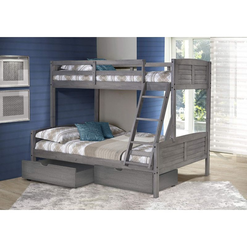 Donco Kids Louver Twin Over Full Antique Grey Bunkbed With Dual Underbed Dreawers