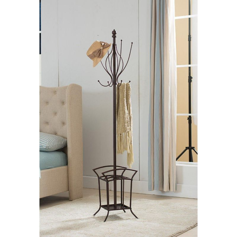 Kings Brand Bronze Finish Metal Coat Rack & Hat Stand With Umbrella Holder