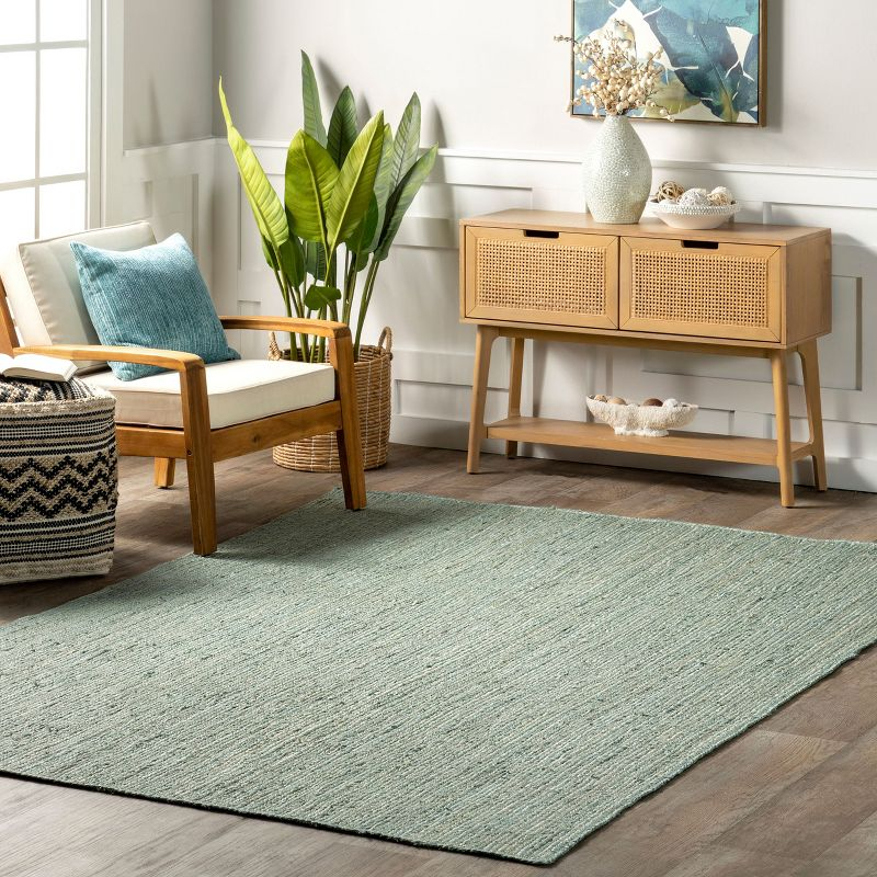 Nuloom 6x9 Rigo Jute Hand Woven Area Rug, Green, Solid Farmhouse Design, Natural Fiber Bedroom, Living Room, Kitchen