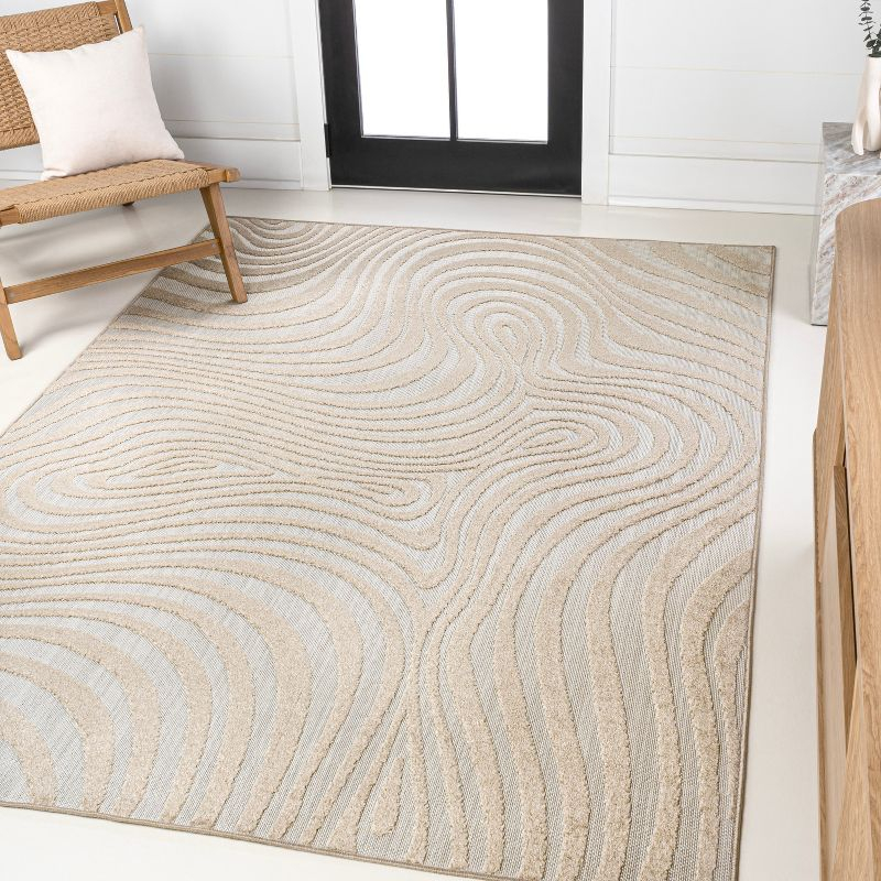 JONATHAN Y Maribo High-Low Abstract Groovy Striped Beige/Cream 8 ft. x 10 ft. Indoor/Outdoor Area Rug