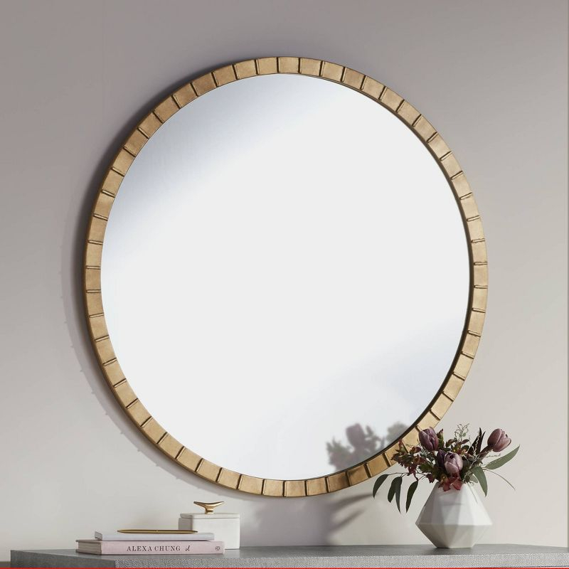 Uttermost Gracia Round Vanity Decorative Wall Mirror Modern Warm Gold Leaf Tiled Iron Frame 34" Wide for Bathroom Bedroom Living Room Home Office