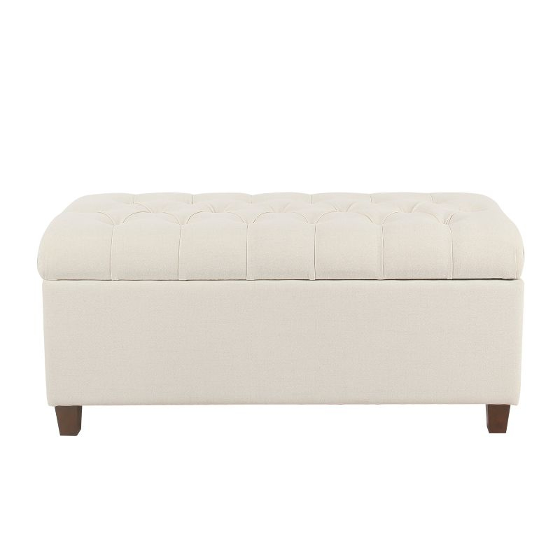 Ainsley Button Tufted Storage Bench Cream - HomePop: Upholstered Ottoman for Family Room