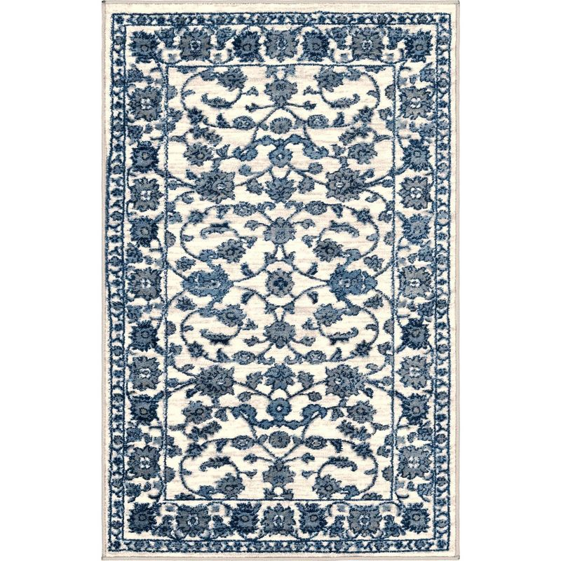 Unique Loom Boston Collection Area Rug - Floral (3' 3" x 5' 3" Rectangle White Blue/Gray)
