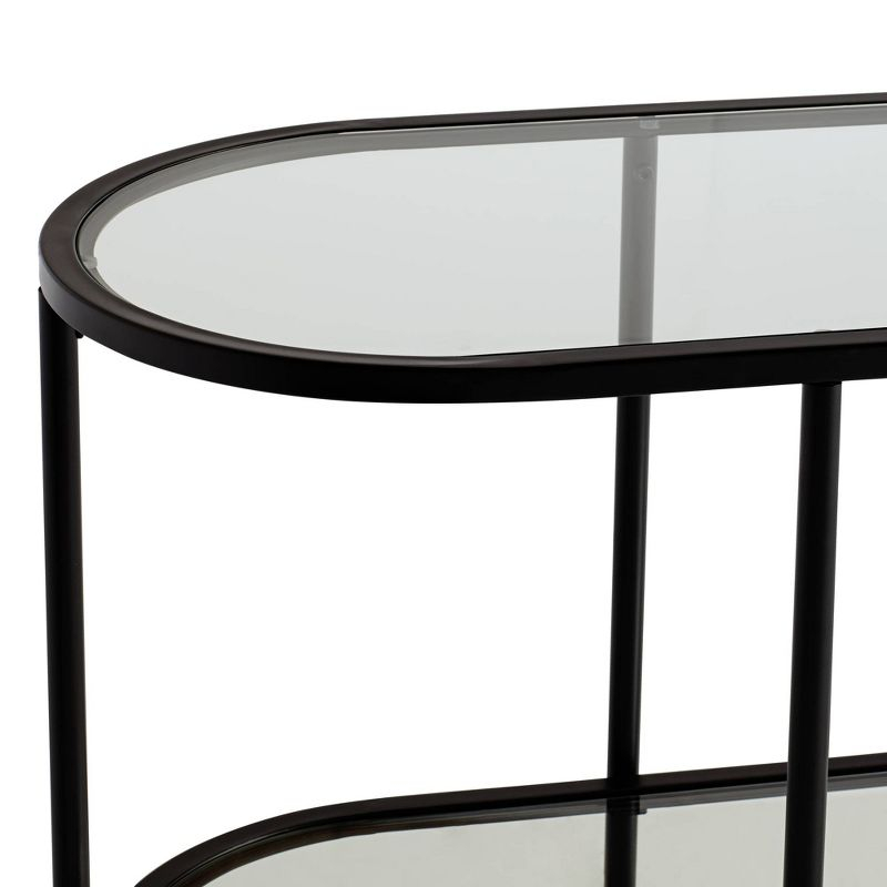 Studio 55D Remy Modern Metal Oval 2-Tier Console Table 40" x 15" with Storage Sandy Black Clear Glass Tabletop for Living Room