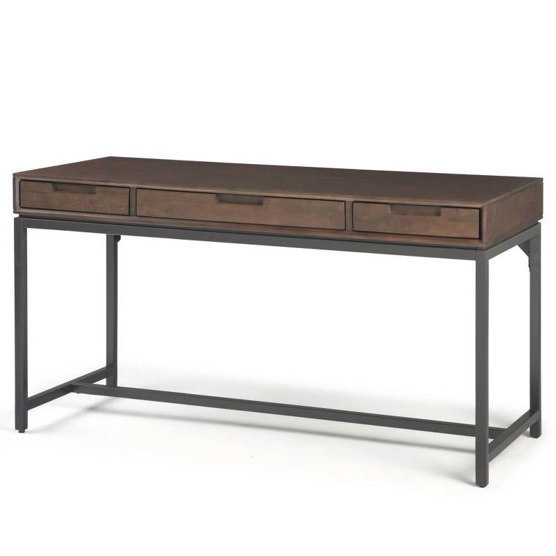 WyndenHall 60" Devlin Mid-Century Solid Wood Writing Desk with Drawers Walnut Brown : Home Office Furniture, Spacious Workstation