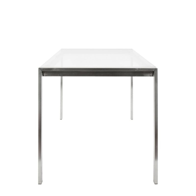 LumiSource Fuji 47" Modern Dining Table Stainless Steel/Clear Glass: Sleek 4-Seater, Rectangular Top, Kitchen Furniture