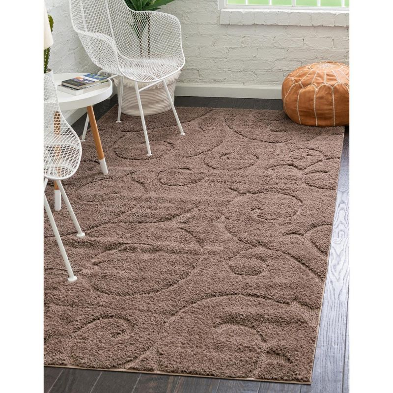 Unique Loom Floral Shag Collection Area Rug - Carved (5' 1" x 8' Rectangle Brown)