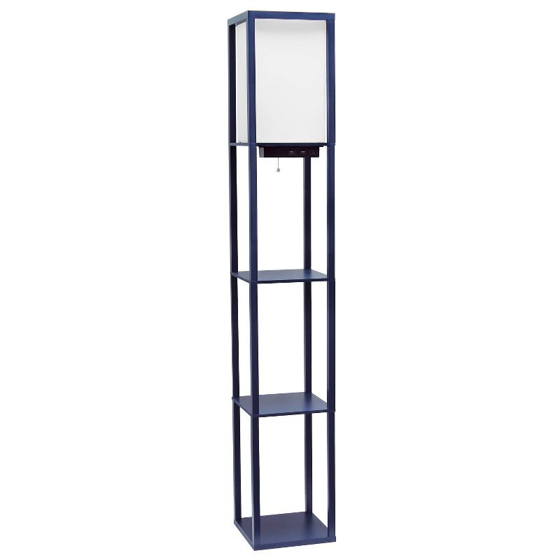 Creekwood Home Classix 62.5" 3-Tier Storage Floor Lamp with Charging Ports and Outlet Navy Blue