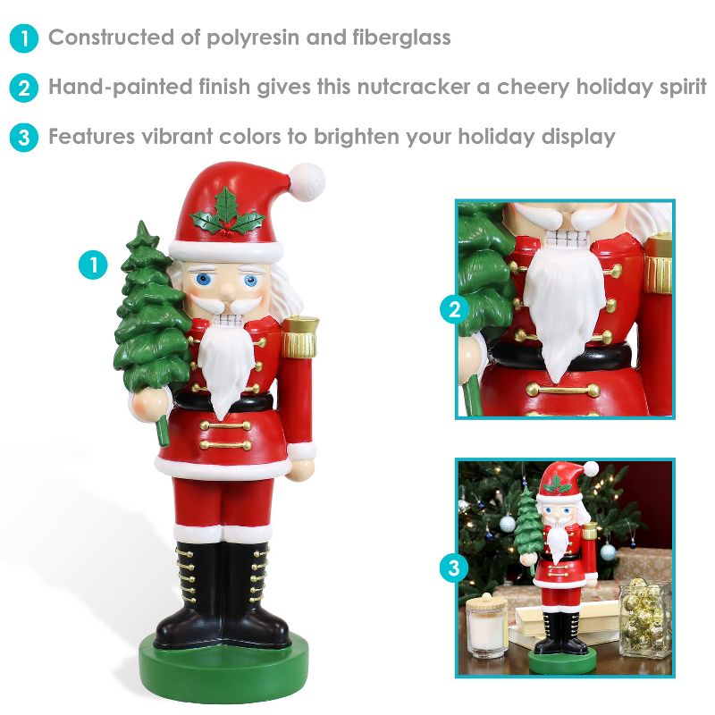 Sunnydaze Small Indoor Christmas Nutcracker Statue - Santa Claus with Tree - Red/Green - 16.75"