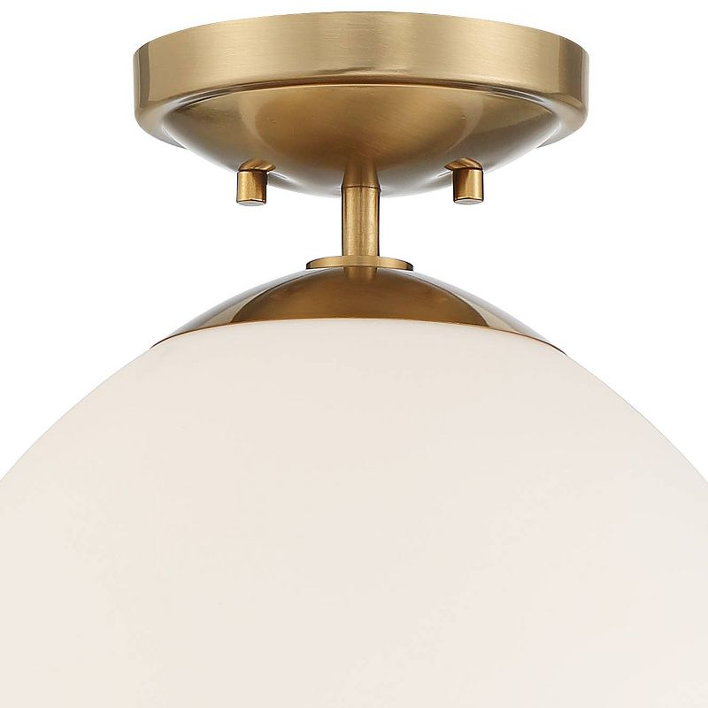Possini Euro Design Orilla Modern Ceiling Light Semi Flush Mount Fixture 12" Wide Warm Brass Opal Glass for Bedroom Kitchen Living Room Hallway House