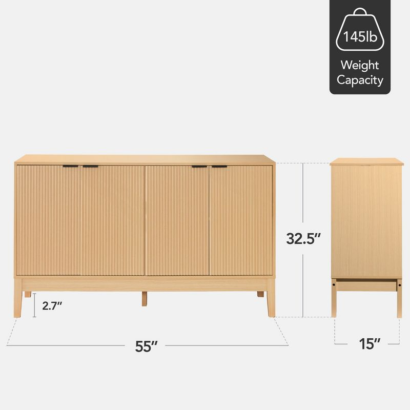 Best Choice Products 4-Door Reeded Storage Cabinet w/ Soft-Close Doors, Multipurpose Accent Furniture - Natural
