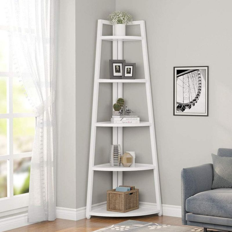 Hommoo 5-Tier Corner Shelf, 70" Tall Corner Ladder Shelf Small Bookshelf White