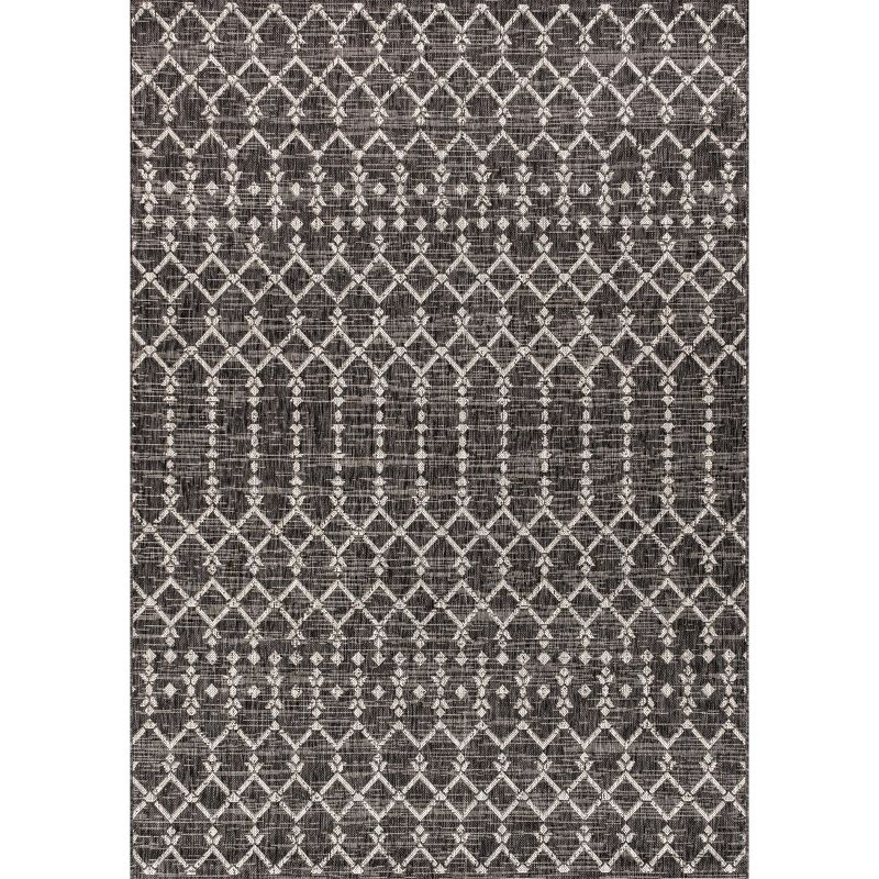 3'x5' Ourika Moroccan Geometric Textured Weave Indoor/Outdoor Area Rug, Black/Gray - JONATHAN Y