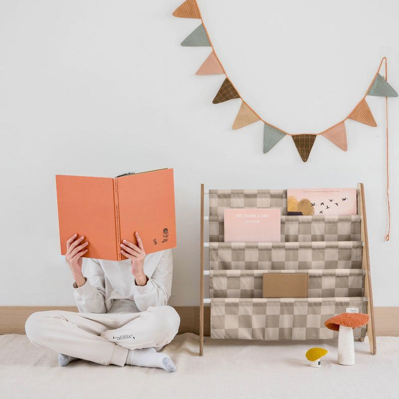 3 Sprouts Recycled Fabric Kids Bookcase, Toddler Bookshelf - Checkerboard Beige