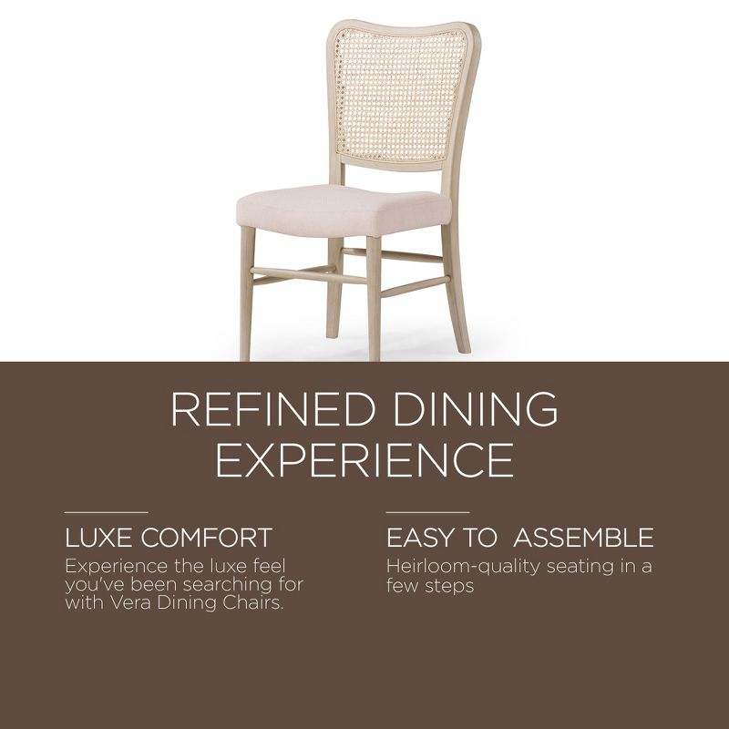 Maven Lane Vera Classical Wooden Dining Chair in Antiqued White Finish with Cream Weave Upholstery, Set of 2
